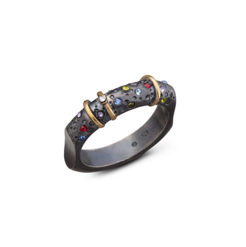 Pierścionek z cyrkoniami srebro "The dark twinkle" | Fröhlich Design