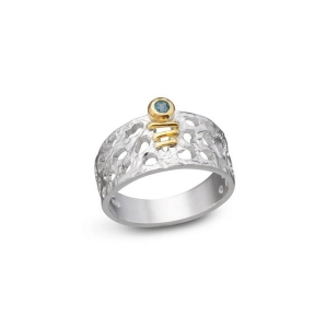 Pierścionek z ażurową obrączką z topazem niebieskim srebro "The airy ring" | Fröhlich Design