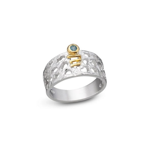 Pierścionek z ażurową obrączką z topazem niebieskim srebro "The airy ring" | Fröhlich Design