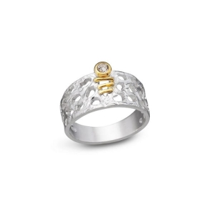 Pierścionek z ażurową obrączką z topazem białym srebro "The airy ring" | Fröhlich Design