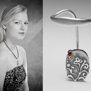 Nausznica z czerwoną cyrkonią DK010/prawa Fröhlich Design