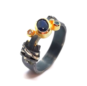 Pierścionek z szafirem srebro "Mysterious " | Fröhlich Design