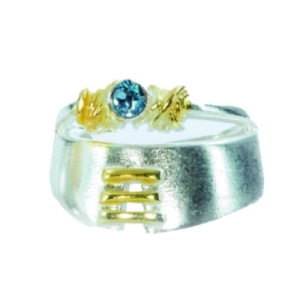 Silber 925, teilweise vergoldet, Zirkonia blau.